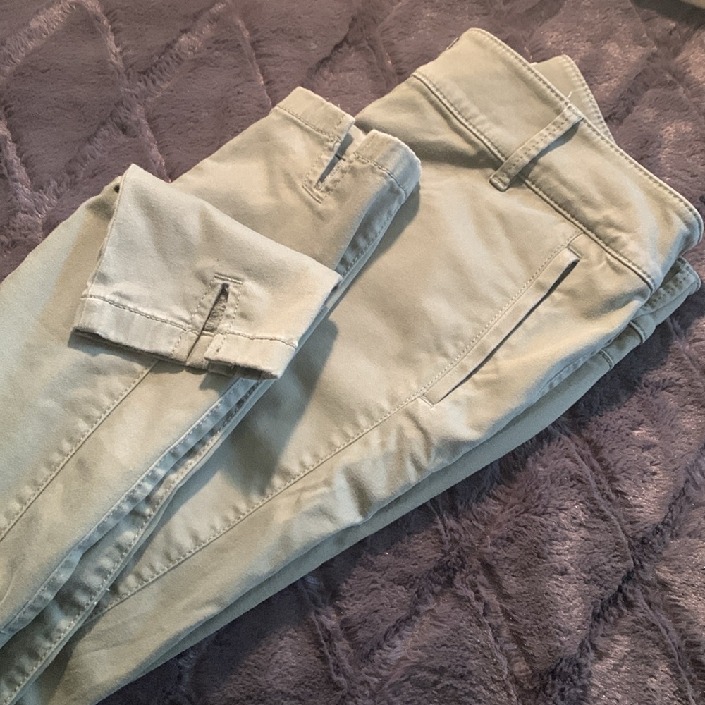Olive Green Capri cigarette pants with slit cuffs 2
